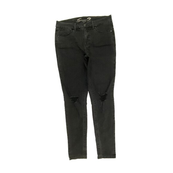 Seven7 Tummyless High Rise Skinny Distressed Women's size 10 Black Denim jeans - Picture 1 of 4